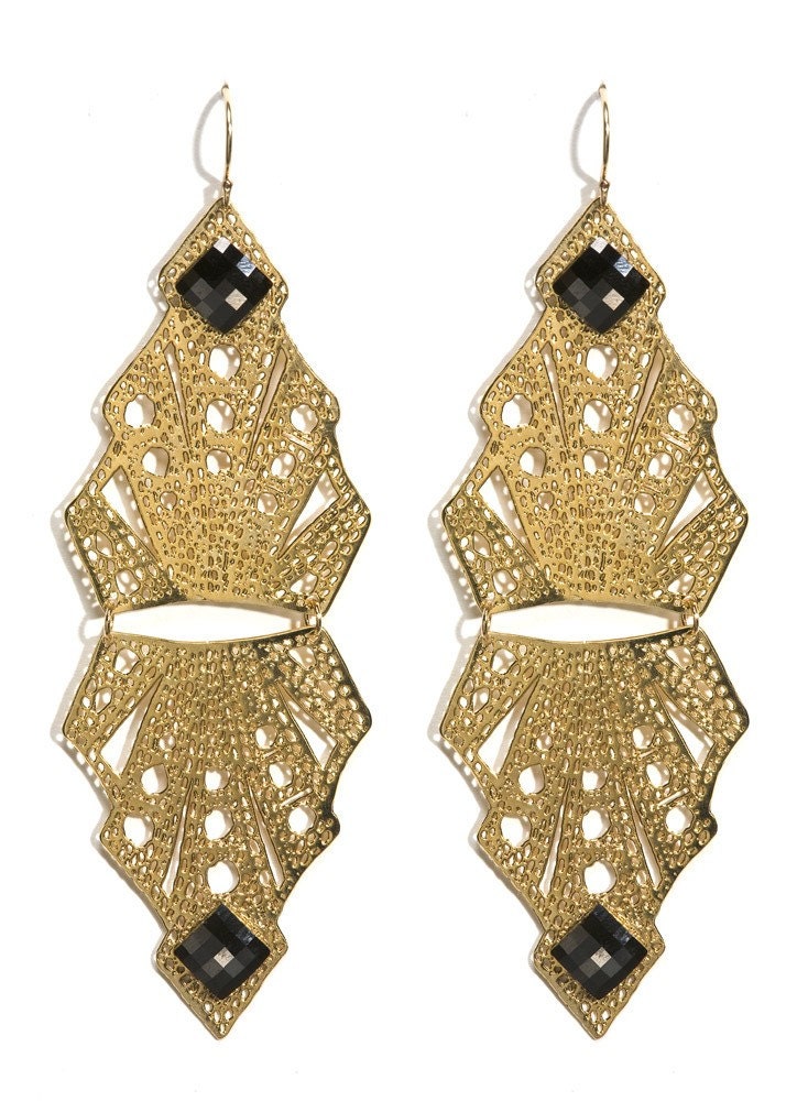 Metal Lace 24 karat Gold plated Art Deco earrings
