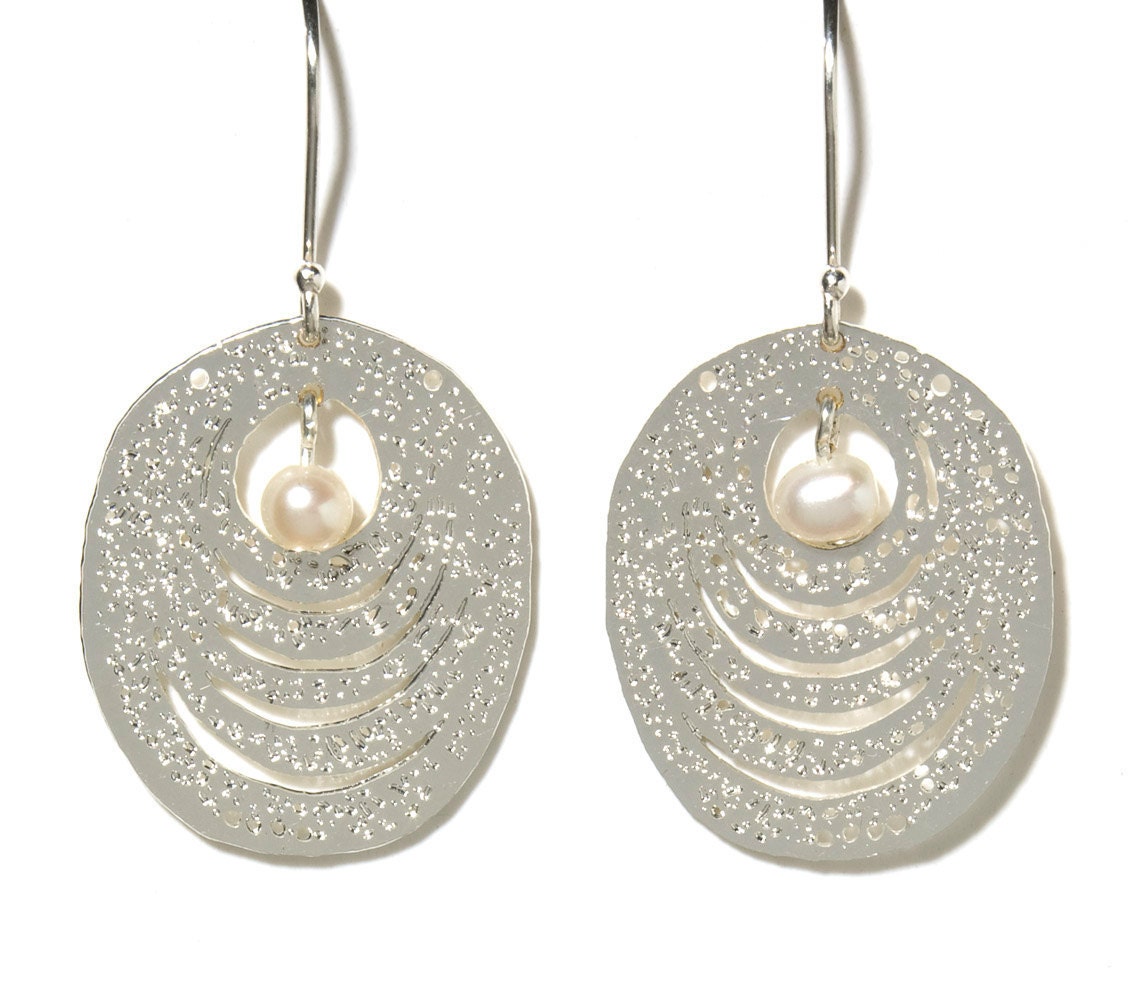 Pearl drape Metal Lace Earrings plated with silver or 24 karat gold