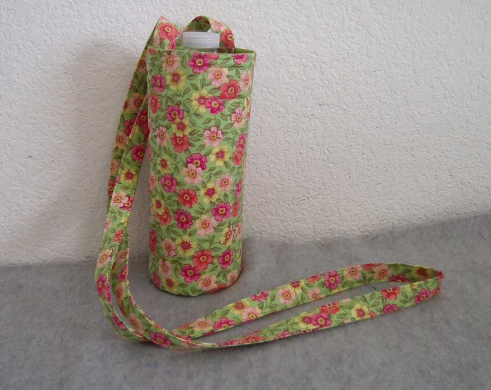 Insulated Water Bottle Carrier - Green Floral