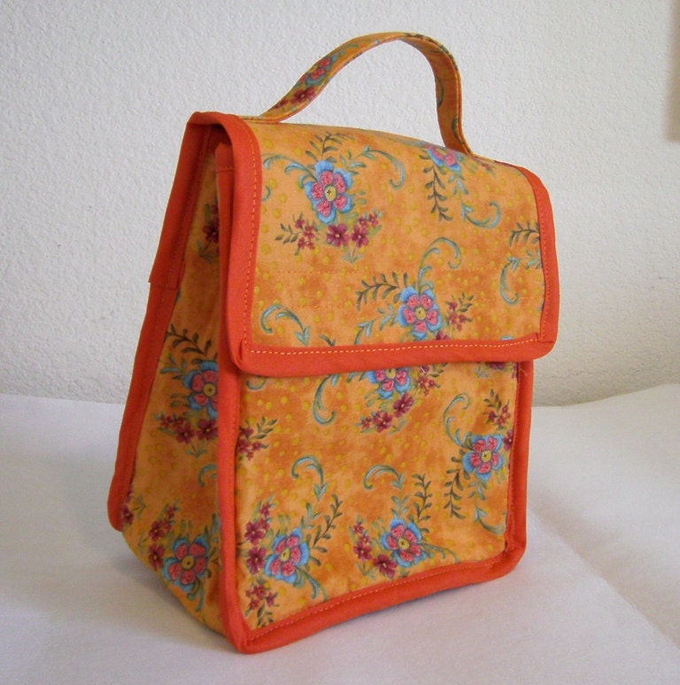 Insulated Lunch Bag - Orange Floral