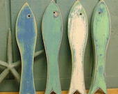Fish Sign Wall Art Beach Lake House Decor Set of Four Short Fishy Fishy Fish