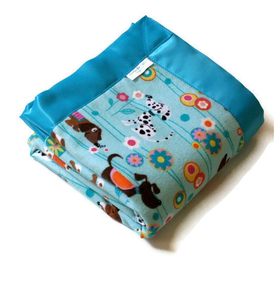 Baby Girl Blanket with Flannel Puppy Dogs in Pink and Blue