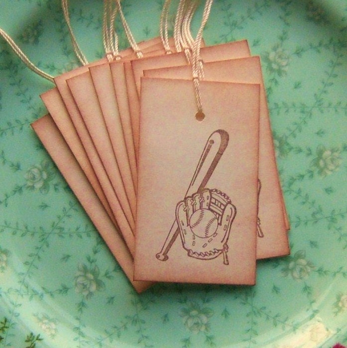 Baseball Bat and Baseball Glove Tags -Softball, Sports, Vintage Inspired, Aged Edges