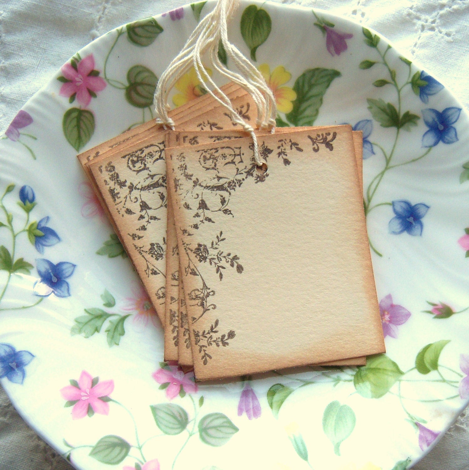 Floral Hang Tags - Flourishing, Vine, Vintage Inspired Hand Aged 8