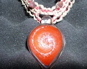 Thick red/natural hemp necklace with wood beads, gemstone healing beads, and handblown glass vortex pendant- hemp jewelry, macrame