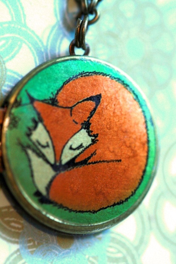 Locket art necklace, Lillebelle the Sleeping Fox