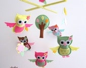 Baby Crib Mobile - Baby Mobile - Mobile - Crib mobiles - Felt Mobile - Nursery mobile - " Flower owls " design