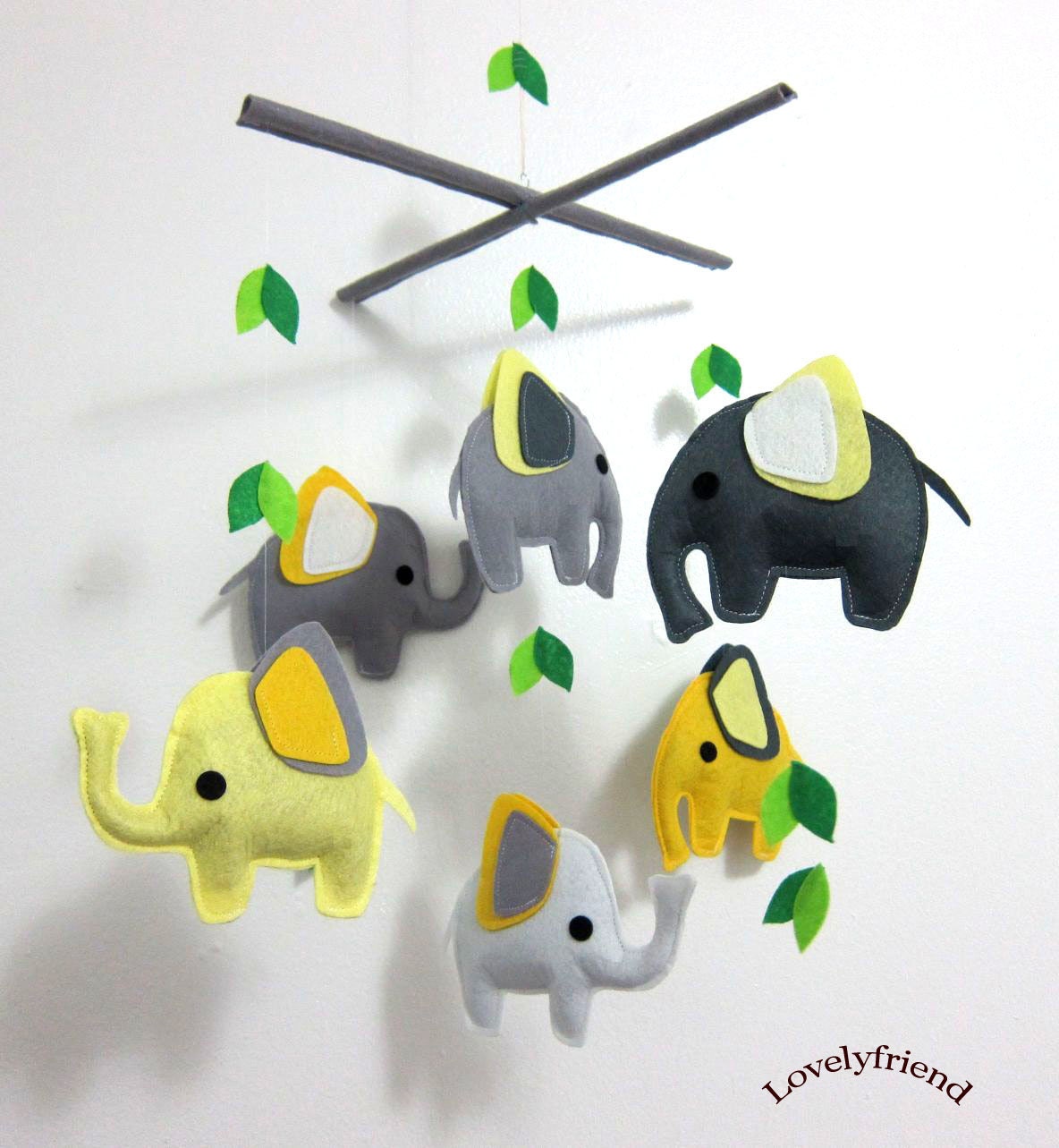 Baby Crib Mobile - Baby Mobile - Mobile - Crib mobiles - Felt Mobile - Nursery mobile - " grey and yellow elephant" design
