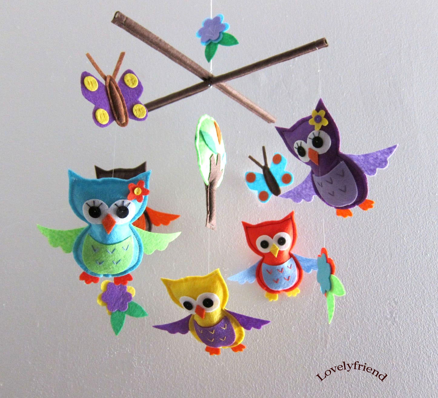Baby Crib Mobile - Baby Mobile - Mobile - Crib mobiles - Felt Mobile - Nursery mobile - " Colorful owls and butterfly " design