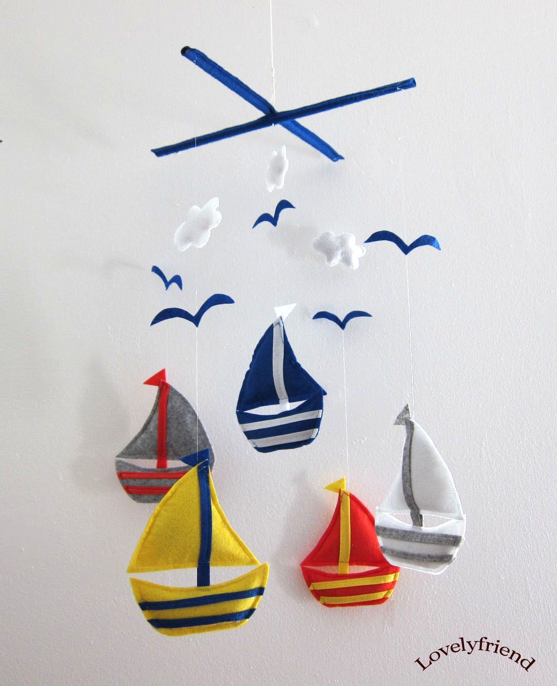 Mobile -Baby Crib Mobile - Baby Mobile - Crib mobiles - Felt Mobile - Nursery mobile - " Colorful Sailboats " Design
