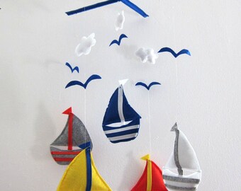 Mobile -Baby Crib Mobile - Baby Mobile - Crib mobiles - Felt Mobile - Nursery mobile - " Colorful Sailboats " Design