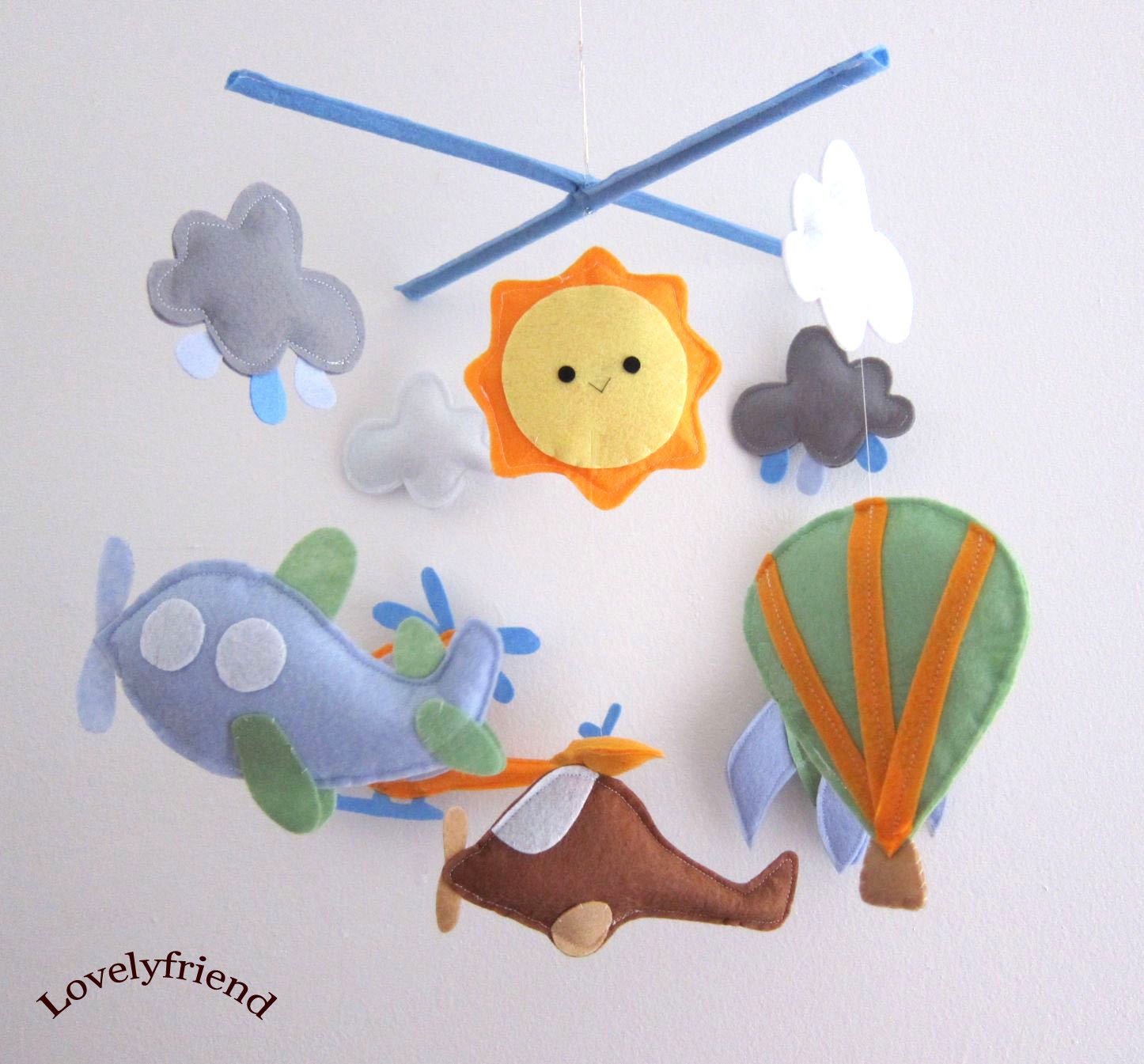 Baby Crib Mobile - Baby Mobile - Mobile - Crib mobiles - Felt Mobile - Nursery mobile - " Hot air balloon and airplanes " design