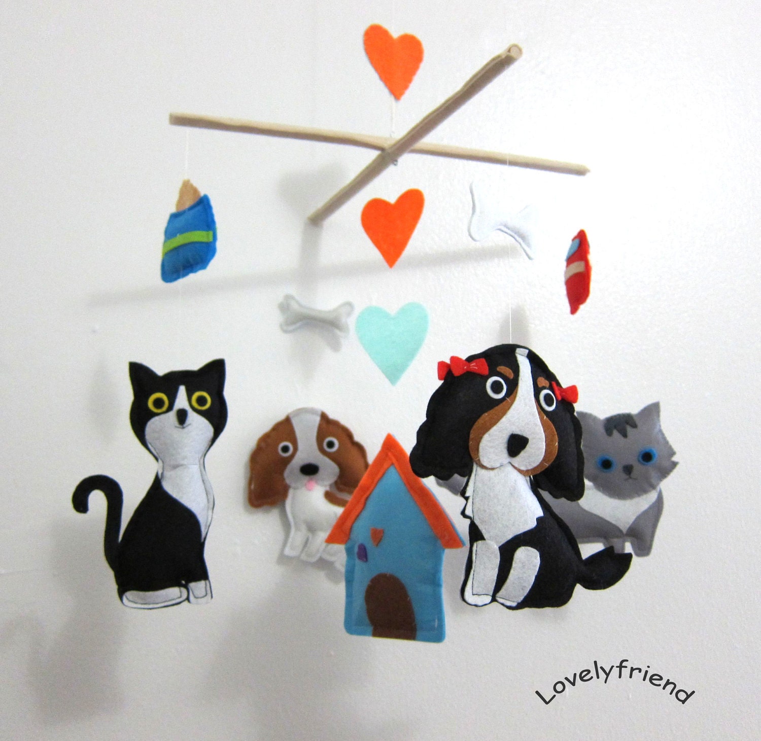 Baby Crib Mobile - Baby Mobile - Mobile - Crib mobiles - Felt Mobile - Nursery mobile - " dogs and cats " design