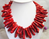 beadwork necklace,bib necklace,statement necklace,Beaded Jewelry,Single Strand Necklace With Red Coral