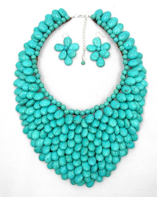 bridesmaid gifts,beadwork necklace,bib necklace,statement necklace,Beaded Jewelry,turquoise necklace With Turquoise/Earrings Set