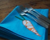 Set of 4 Cloth Veggie Napkins Tomato, Broccoli, Eggplant, Carrot Made to Order Choose Your Color