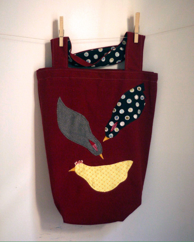 Red Chicken Tote Bag Organic Cotton Canvas