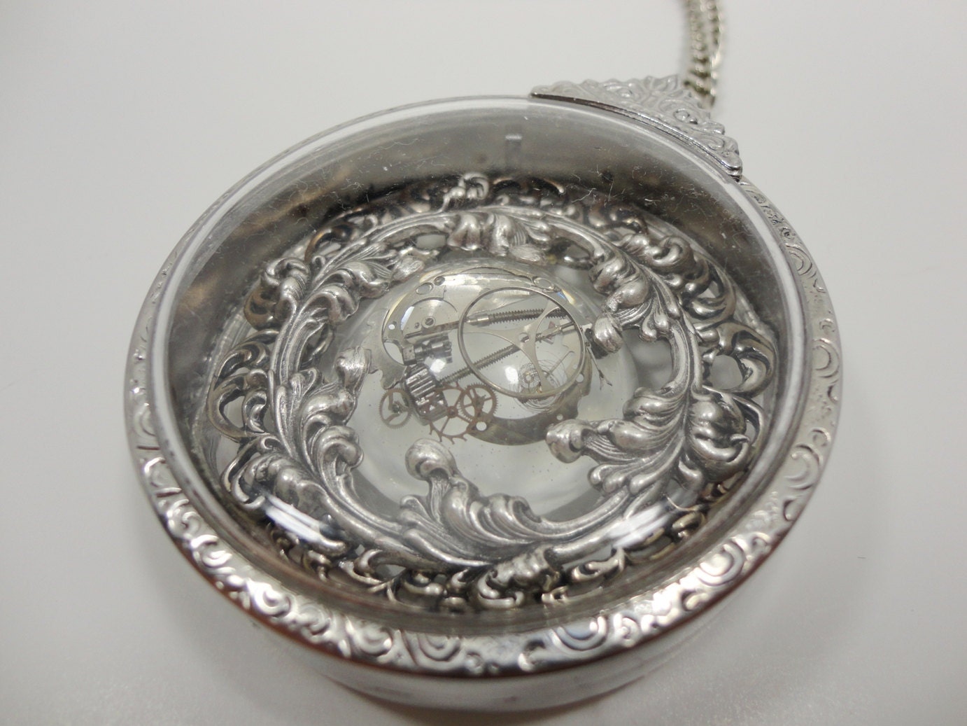 Steampunk Necklace Antigravity in Sterling Silver plated Brass Art Nouveau Large Pedant Necklace  - by Dr Brassy Steampunk