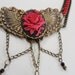 Goddess Wings Choker Necklace - Rose Red and Black Cameo on Ox Brass Wings with Faux Pearls and Chain by Dr Brassy Steampunk