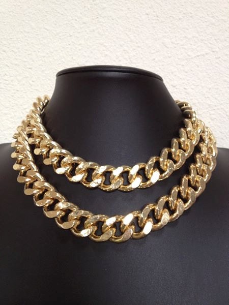 Freedom, 18K Gold Color plated, Double Chunky Link Chain Necklace with buckle closure