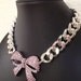 Dollyface, Pink Crystal Bow with Large Chunky Silver Chain Necklace
