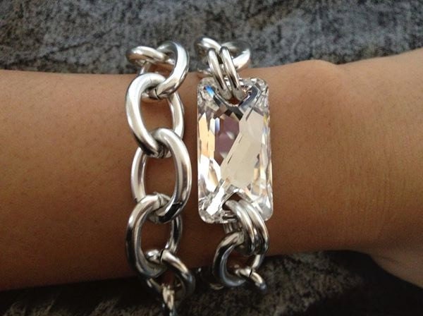 Moonbeam, Mini Chunky Silver Bracelet with Swarovski Crystal AB cut