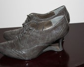 Grey Leather Patent Oxford Lace up Platforms. Size Euro 38. US 7.5/8