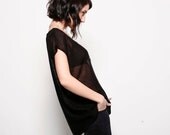 Buy 2 get 1 free sale- Black knitted woman blouse, one size fits all, round neck with shell buttons - AndyVeEirn