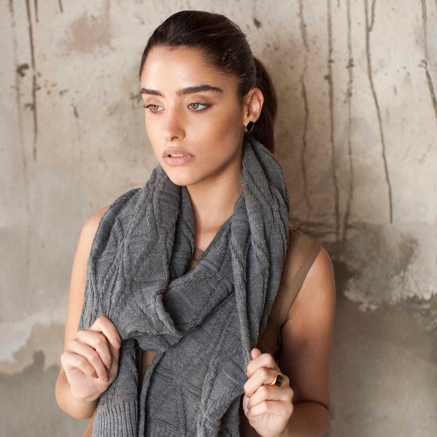 Women knitted grey scarf - summer fashion - AndyVeEirn