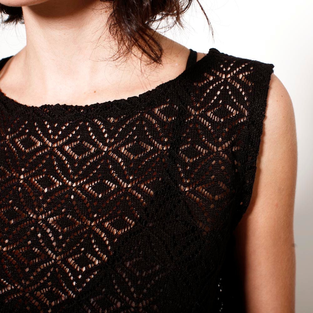 Knitted black women lace crochet shirt