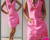 Vintage 60s PINK SHIFT DRESS pockets bow mod M L - Shannon Rogers for Jerry Silverman