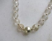Frosted Gold Clear Ribbed Bead Fashion Necklace