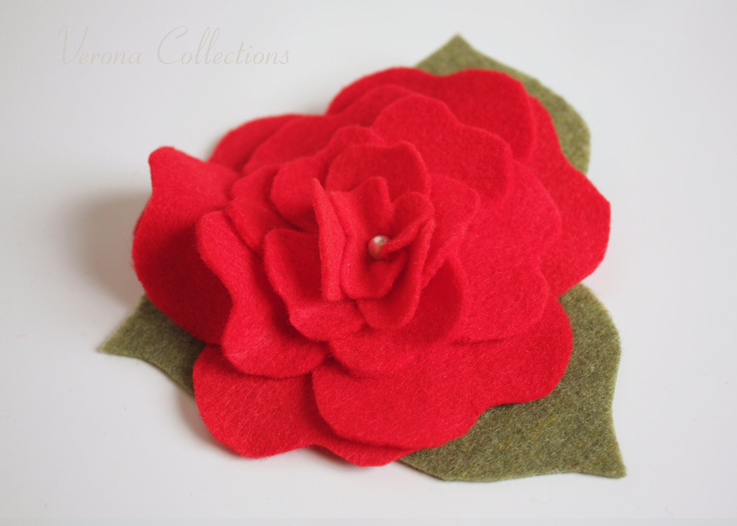 Large Red Felt Flower Brooch