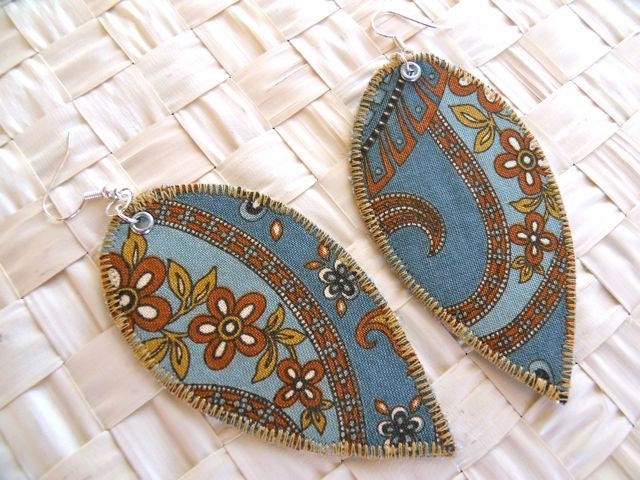 Dangle fabric earrings - big size single leaf