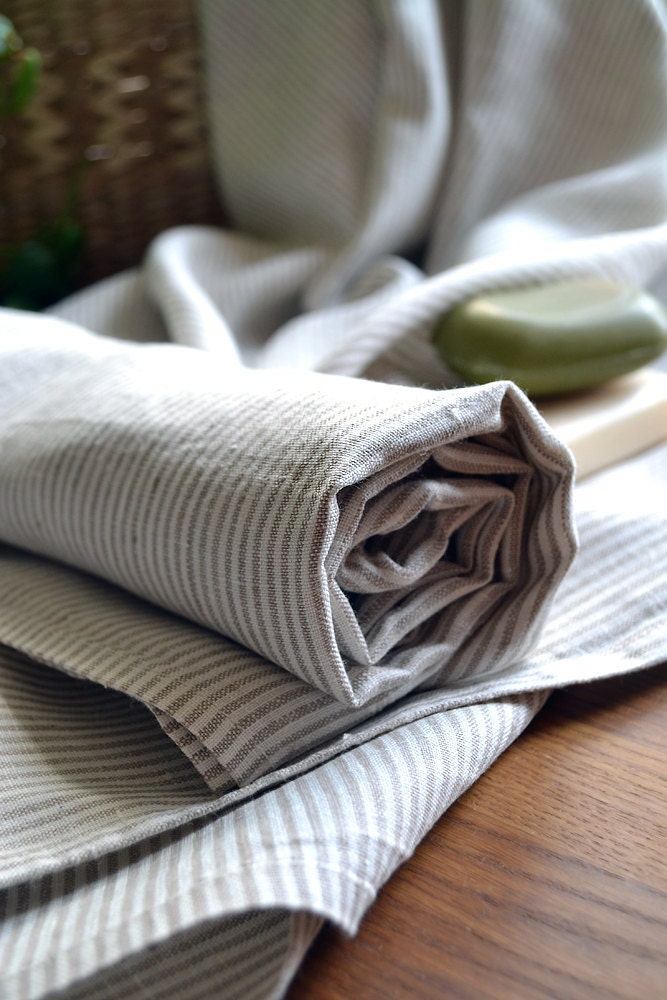 ORGANIC Linen Bath Sheet  Soft, Striped, Washed  98x140cm / 38.5 x 55 inches