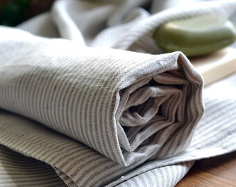 ORGANIC Linen Bath Sheet  Soft, Striped, Washed  98x140cm / 38.5 x 55 inches