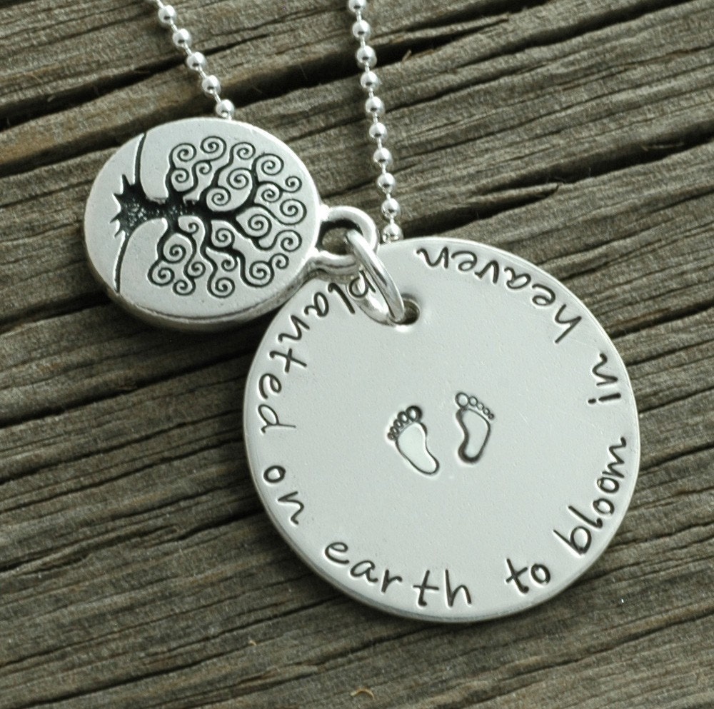 In Remembrance - Planted on earth to bloom in Heaven - Hand stamped Memorial Necklace