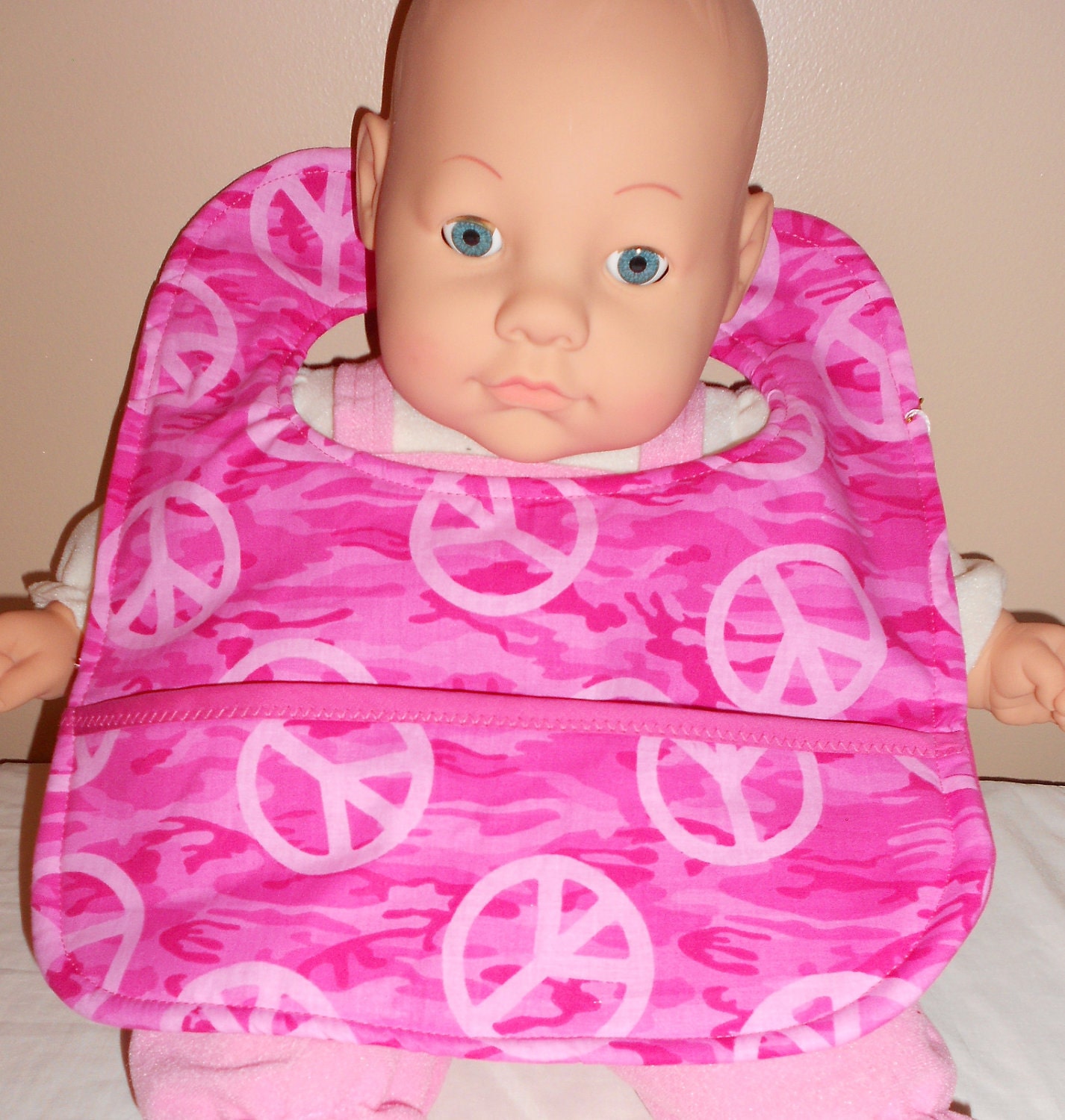 Pink Peace Sign Baby Bib