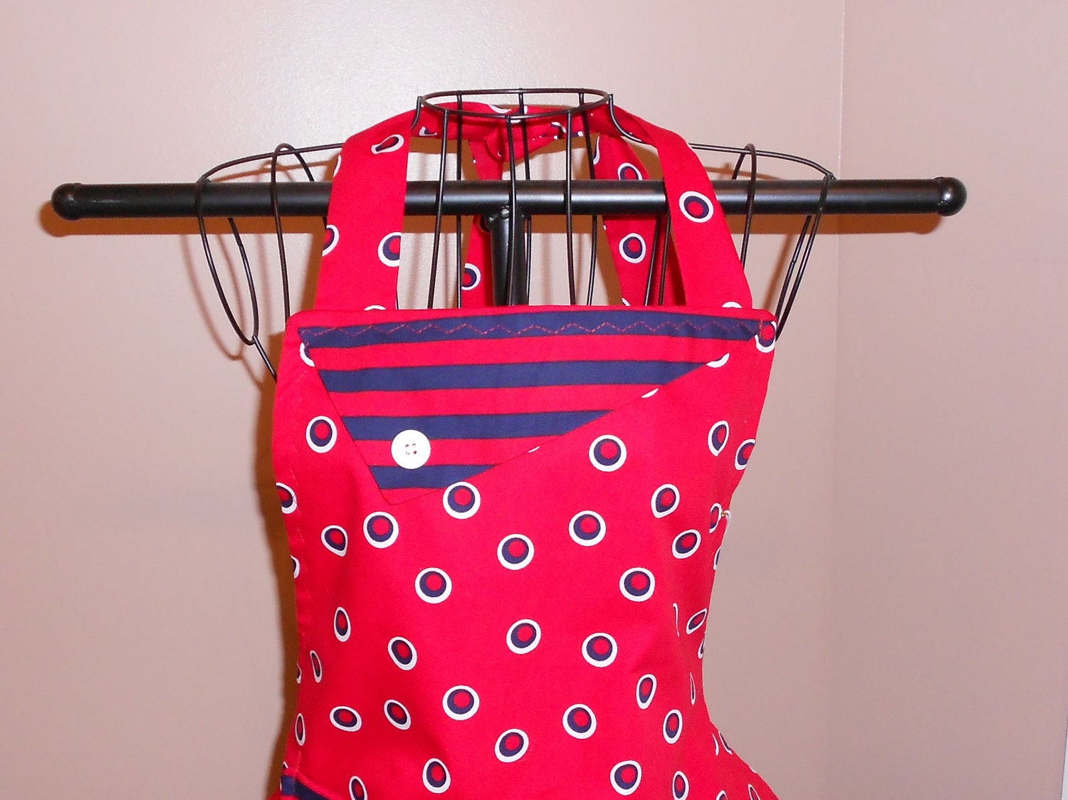 Red and Navy Striped/Polka Dot Apron
