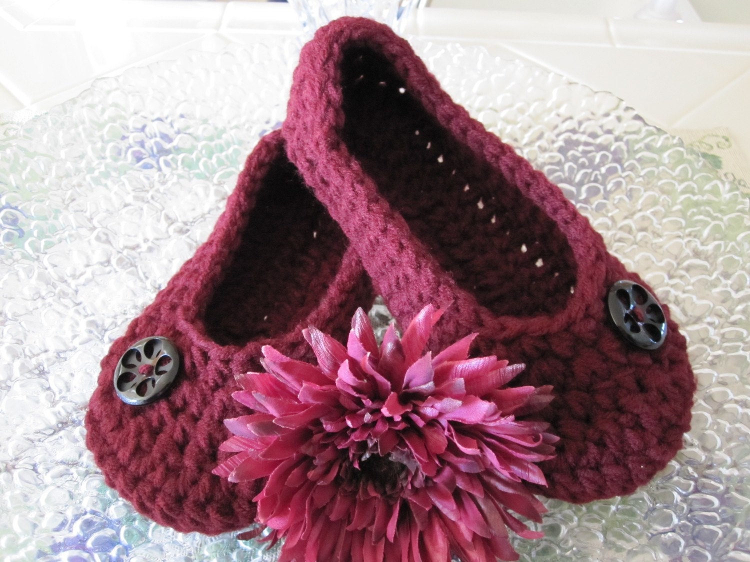 Crochet Womens Slippers, Spa Slippers, Women Slippers, Burgundy, House Shoes