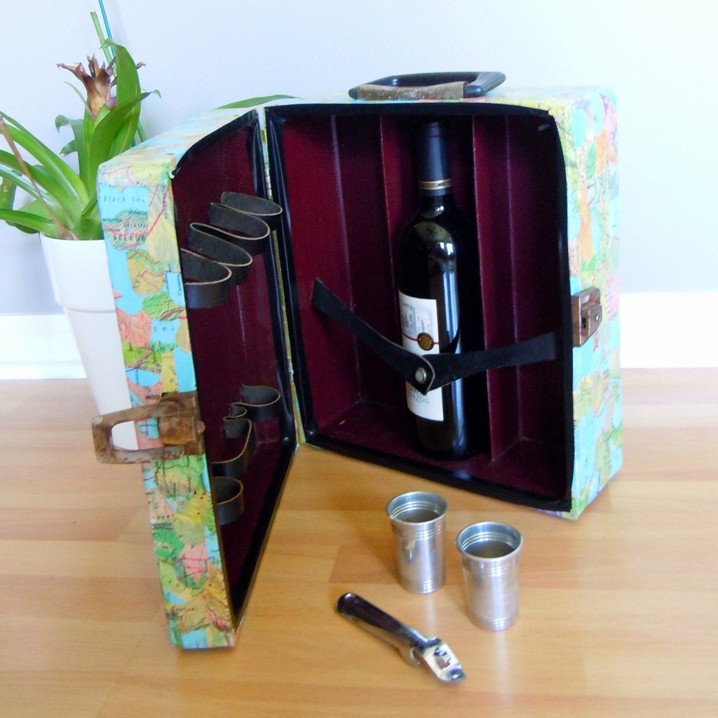 Vintage Londonaire PORTABLE PUB upcycled   //Vintage Maps on the Exterior//   one of a kind