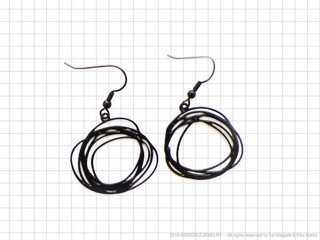 Doodle jewelry / Circles earrings in black