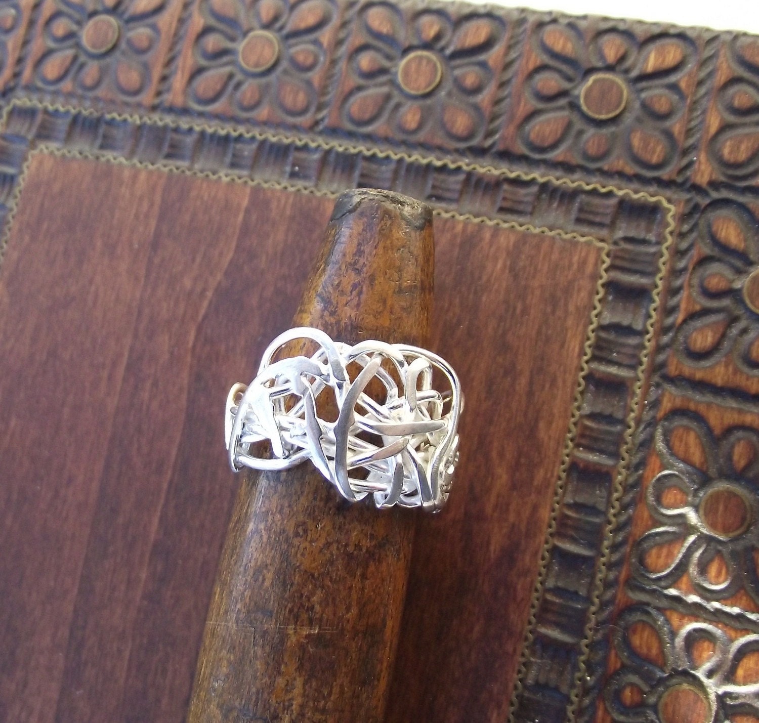 Winding Path---Weaved, Woven, Wrapped Sterling Silver Wire Ring----Size 6 Shiny Finish
