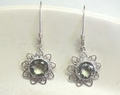 Faceted Green Amethyst and Sterling Silver Flower  Earrings