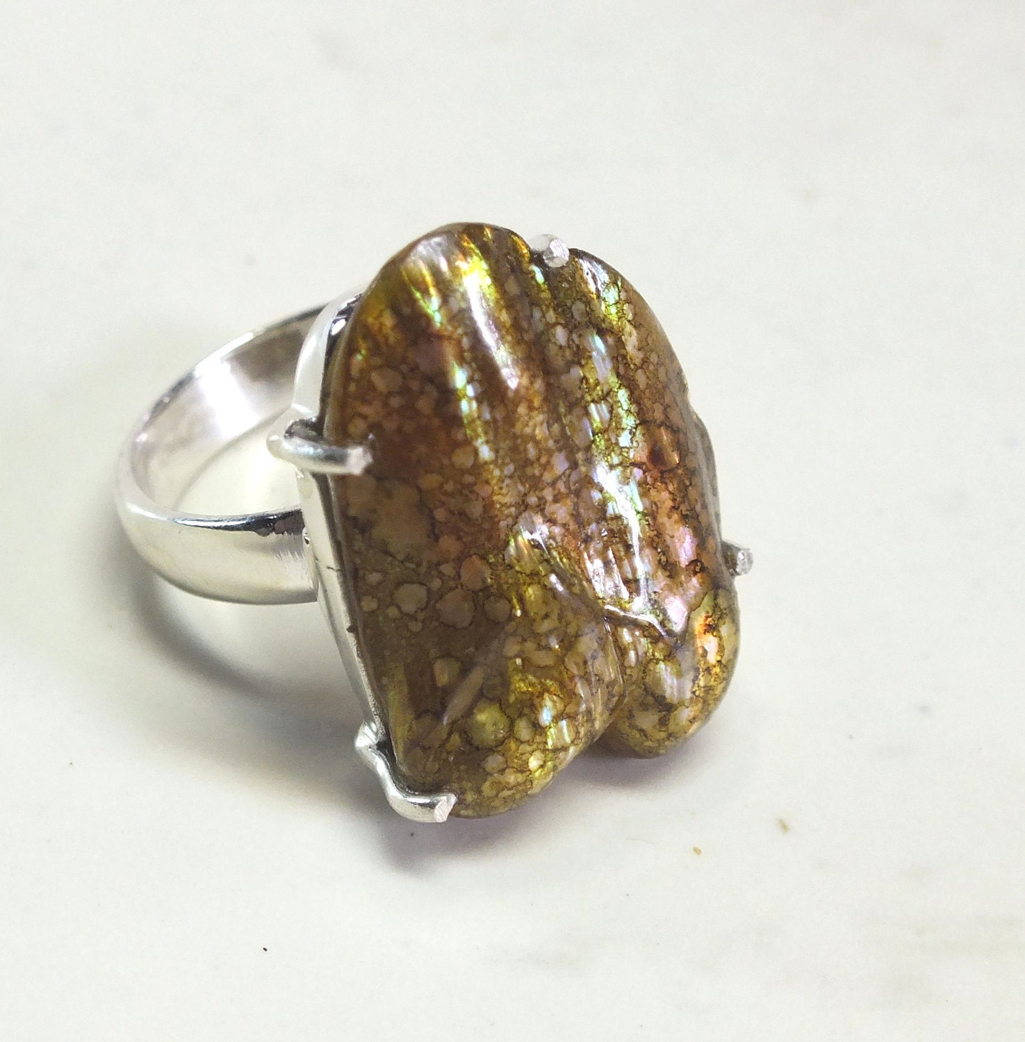 Golden Yellow Blister Shell and Sterling Silver Ring---Size 6