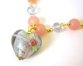 SALE Lampwork Heart Necklace Set My Blue Valentine
