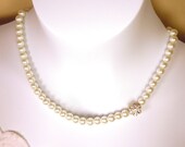 Custom Bridal Pearl Necklace with Rhinestone Button Stephanie