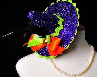 Purple Halloween Glitter Mini Witch Hat...Costume, Headpiece, Fascinator, Photo Prop, Dance Recital . . . BEWITCHING