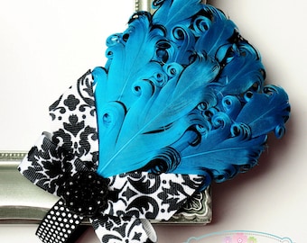 Turquoise & Black Layered Curly Feather Headpiece...Headband...Newborn, Infant, Toddler, Girls, Adult Sizes