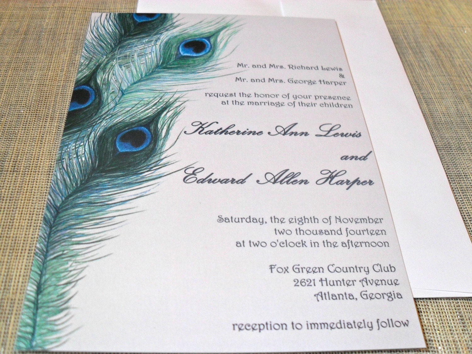 Peacock Feathers Wedding Invitation